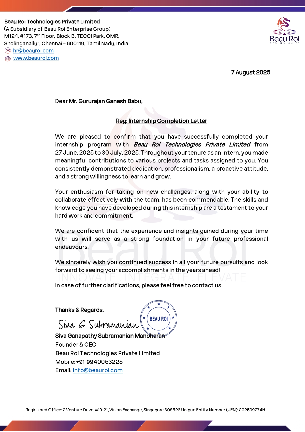 Internship CompletionS Certification